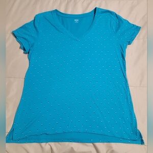 A.N.A. Women's V-neck Short-sleeve T-shirt Turquoise with Hearts Print - Size XL